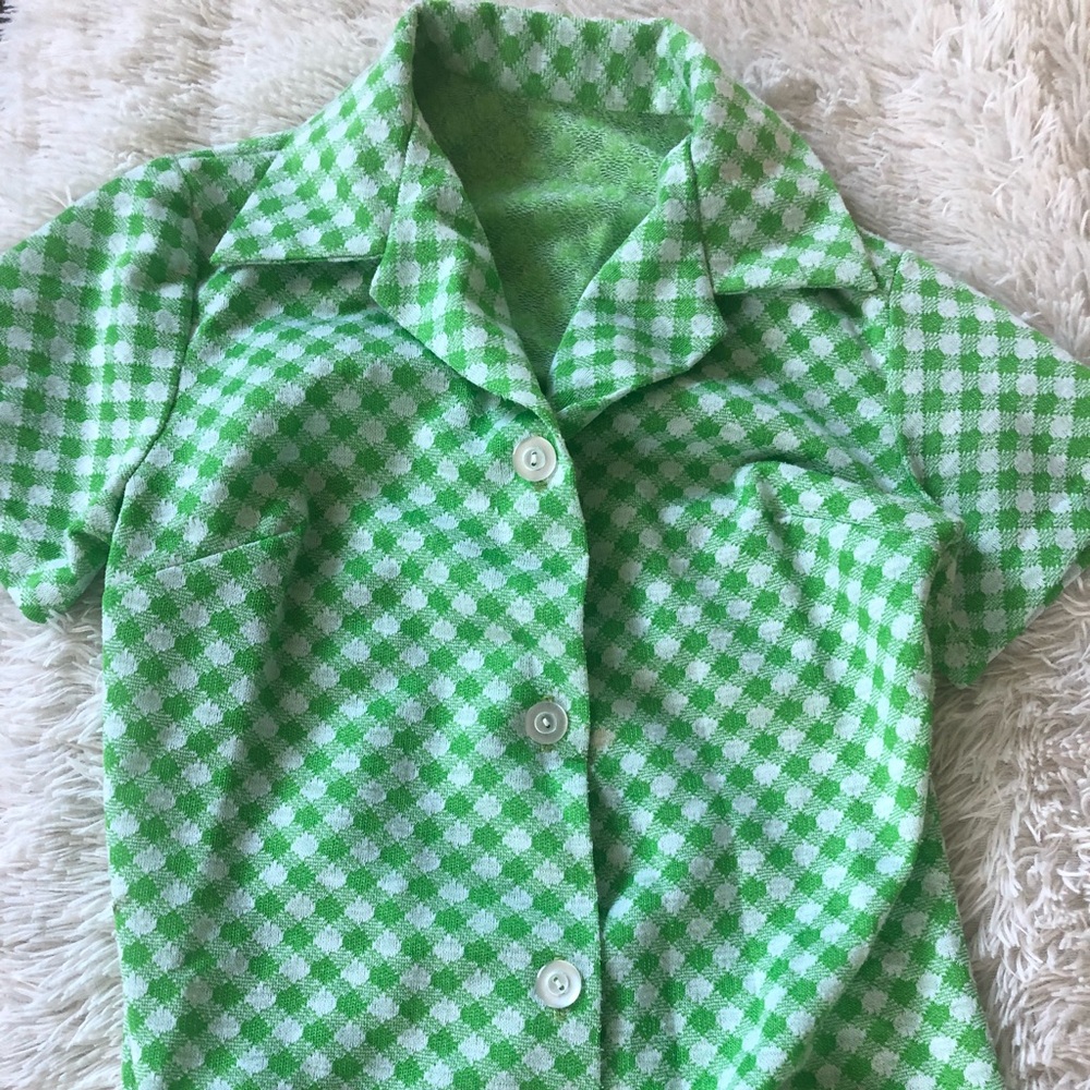 Vintage button up green checkered